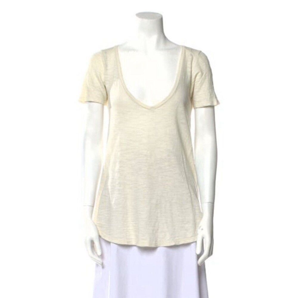 atm Anthony Thomas Merillo solid cream ivory v neck short sleeve top t shirt xs